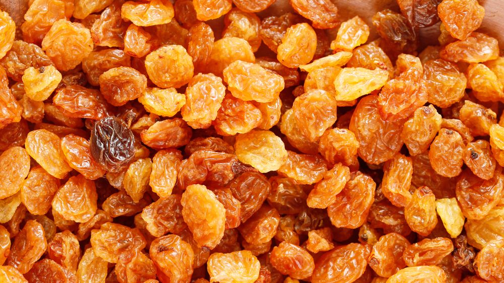Close up of golden raisin texture