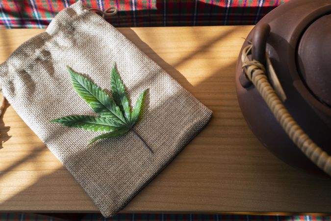 Canvas bag with marijuana leaf