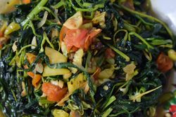 Top view of cooked spinach side dish
