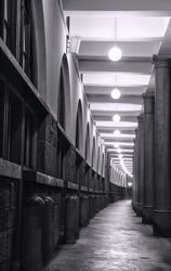 Long passage with elegant columns and lights