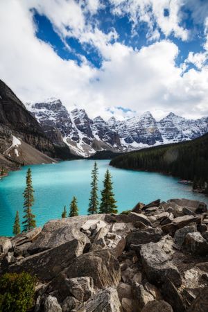 Calm lake between mountains