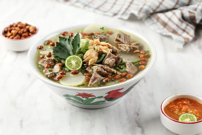 Soto Bandung, Traditional Beef Clear Soup from Bandung, West Java, Indonesia.