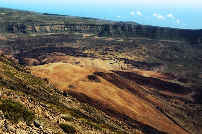 Mountain peak and burnt wild landscape