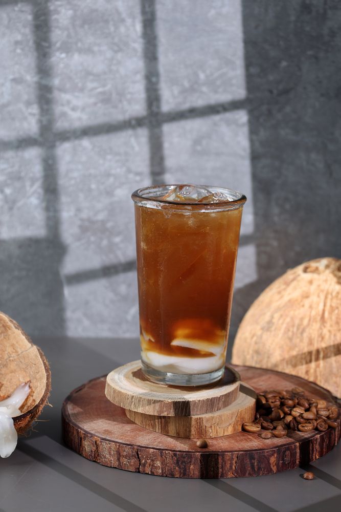 Iced Americano with Coconut Water and Shredded Coconut Slice