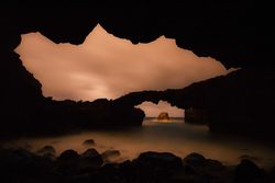 Amazing stone shore and cloudy sky