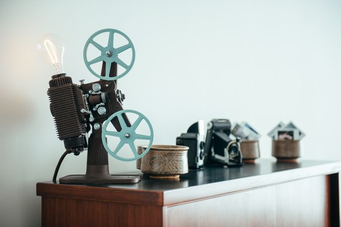 Close up of vintage projector with a light bulb