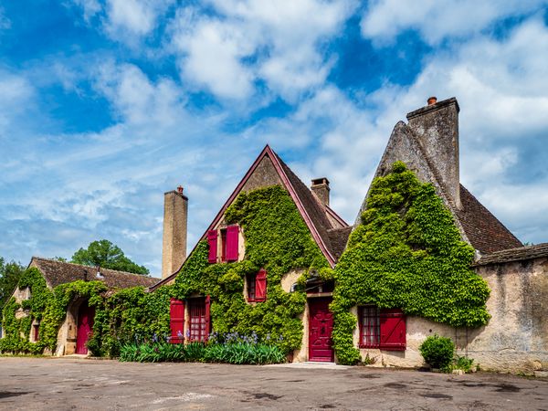 Empty streets of the medieval city of Beaune in Burgundy. The stormy sky