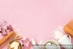 Pink background with raw ingredients for baking 0K28Mb
