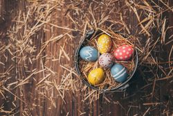 Set of Easter eggs on straw