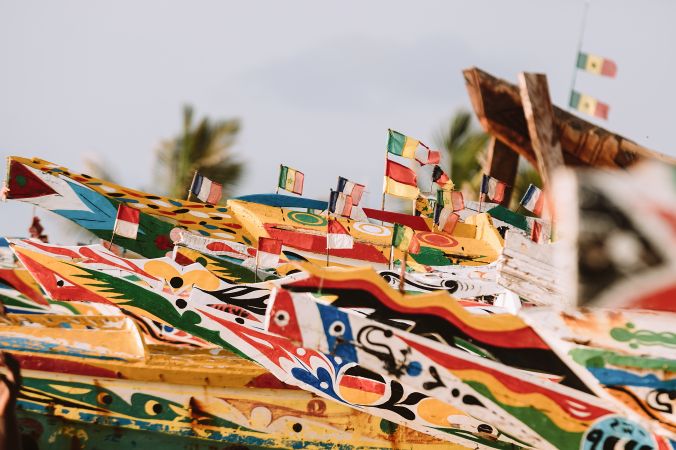 Boats with colorful fronts in harbor