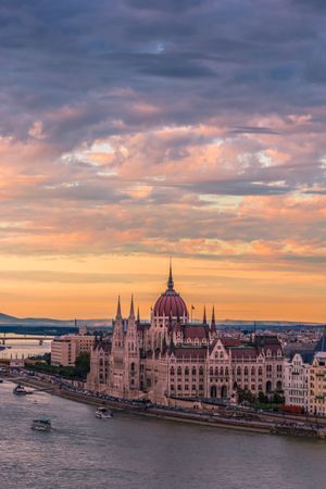 Fisherman's Bastion in Budapest, Hungary during sunset