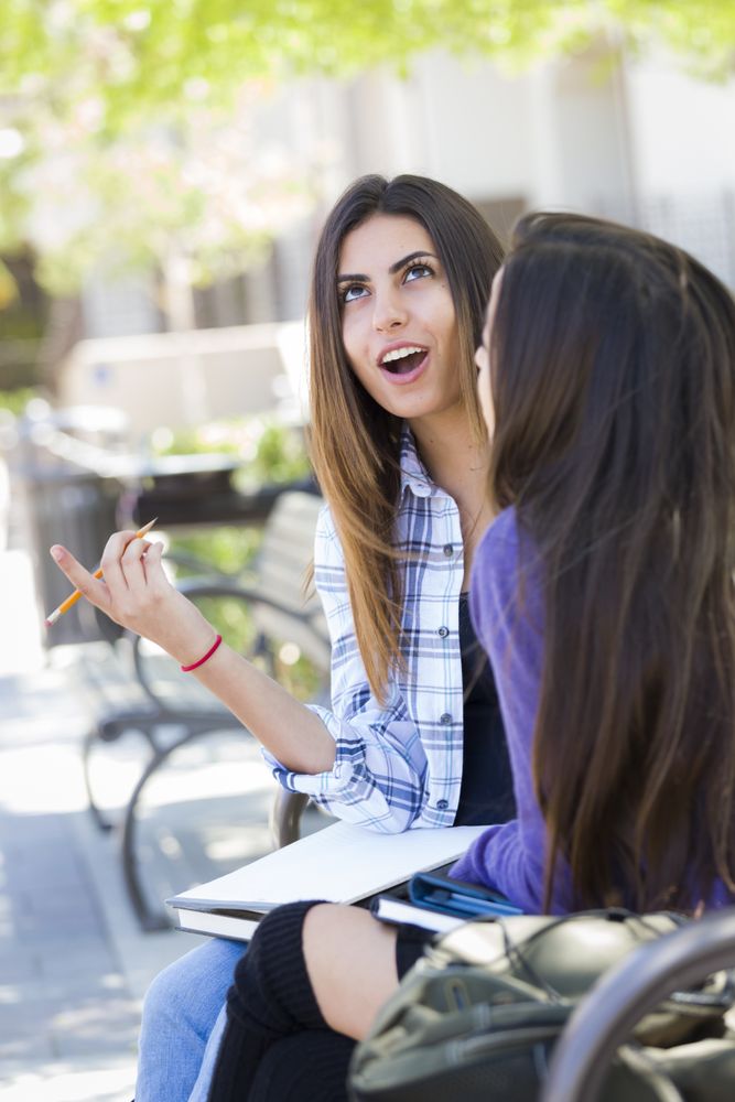 Expressive Young  Female Sitting and Talking with Friend