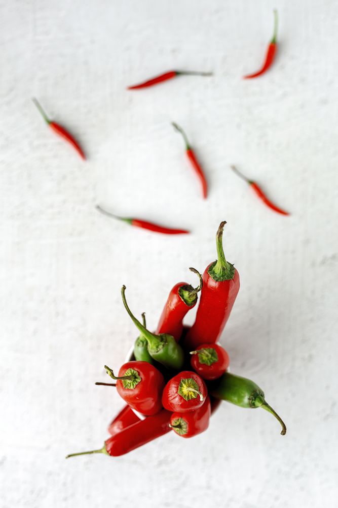 Fresh red and green and spicy chilli peppers