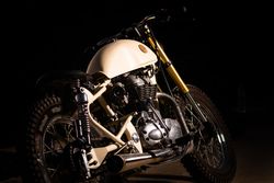 Motorbike near sea during night
